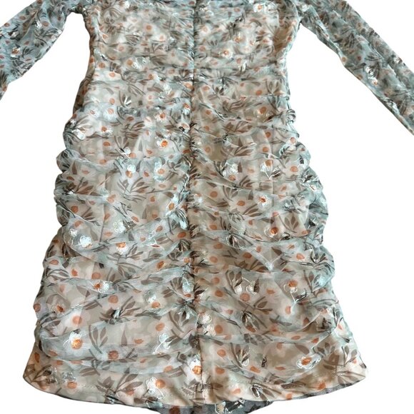 Selfie Leslie First Class Long Sleeve Ruched Mesh Dress Floral Mini Medium NWT - Picture 11 of 13